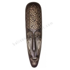 Wood Mask Dark Brown White Carving 50 cm