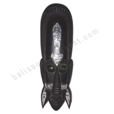 Wood Tribal Mask Black Silver 50 cm