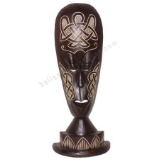 Wood Tribal Mask Dark Brown On Base 65 cm