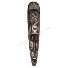 Wood Carved Mask Dark Brown Silver 100 cm