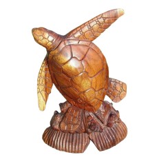 Wood Turtle Sculpture On Base 40 cm