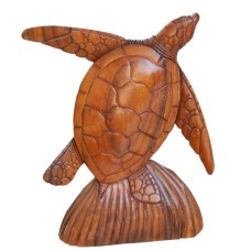 Wood Brown Sea Turtle On Base 20 cm