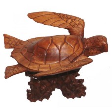 Wood Turtle Sculpture With Base 40 cm