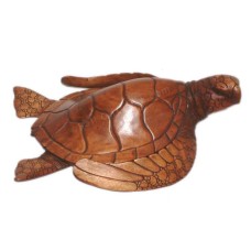 Wood Carved Sea Turtle Swimming 55 cm