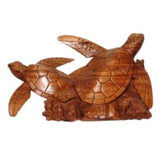 Wood Two Turtles With Base 45 cm