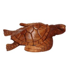 Wood Carved Swimming Sea Turtle 40 cm