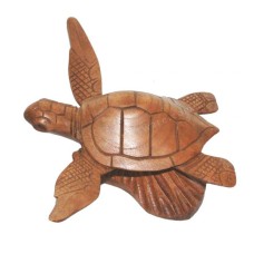 Wood Swimming Turtle With Base 20 cm