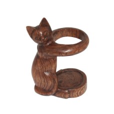 Wood Bottle Holder Cat 24 cm