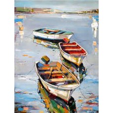 Wood Art Painting Three Canoes 60 cm