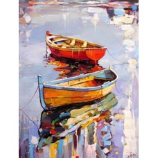 Wood Art Painting Two Canoes 60 cm