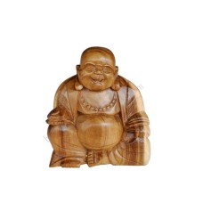 Wood Natural Seated Laughing Buddha 15 cm