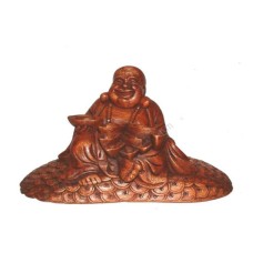 Wood Laughing Buddha With Coins 25 cm