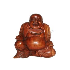 Wood Brown Laughing Buddha Statue 20 cm