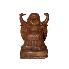 Wood Laughing Buddha Hands Raised 30 cm