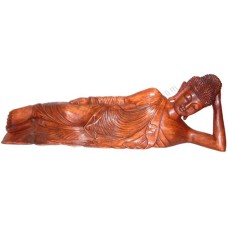 Wood Reclining Buddha Sculpture 100 cm