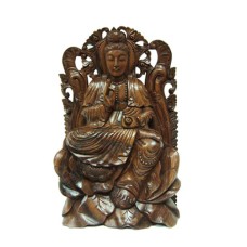 Wood Seated Kwan Yin On Lotus 40 cm