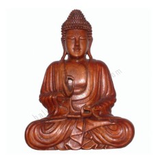 Wood Seated Buddha Right Hand Raised 50 cm