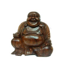 Wood Brown Laughing Buddha Statue 30 cm