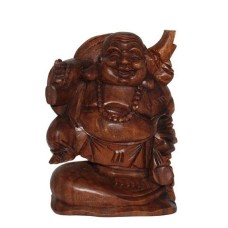 Wood Traveling Happy Buddha 20 cm