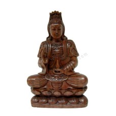 Wood Brown Seated Kwan Yin On Lotus 30 cm