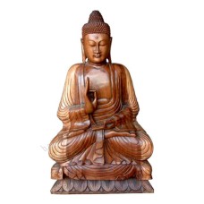 Wood Natural Seated Buddha On Lotus 80 cm