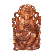 Wood Seated Kwan Yin Lotus 40 cm