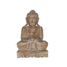 Wood White Wash Seated Buddha Lotus 40 cm