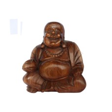 Wood Brown Laughing Buddha Statue 25 cm