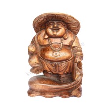 Wood Happy Buddha Wearing Cap 30 cm