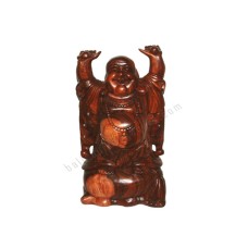 Wood Laughing Buddha Hands Raised 40 cm