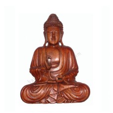 Wood Seated Buddha Right Hand Raised 40 cm