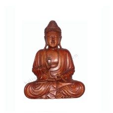 Wood Seated Buddha Right Hand Raised 30 cm