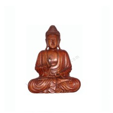 Wood Seated Buddha Right Hand Raised 25 cm