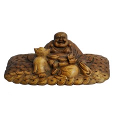 Wood Laughing Buddha Coins 15 cm