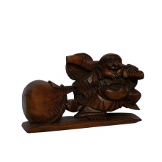 Wood Fat Happy Buddha Traveling 20 cm