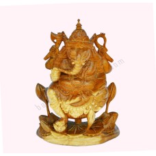 Wooden Natural Ganesha Rising Lotus 25 cm