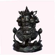 Wooden Black Ganesha Rising Lotus 25 cm