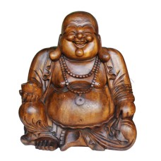 Wood Brown Laughing Buddha Statue 80 cm