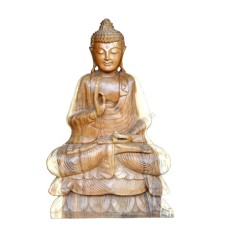 Wood Natural Seated Buddha On Lotus 85 cm