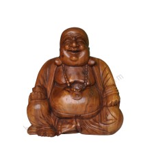 Wood Brown Laughing Buddha Statue 40 cm