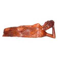 Wood Reclining Buddha Sculpture 80 cm