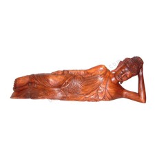 Wood Reclining Buddha Sculpture 60 cm