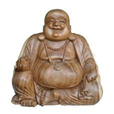 Wood Natural Laughing Buddha Statue 80 cm