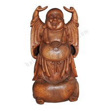 Wooden Laughing Buddha Hands Raised 100 cm