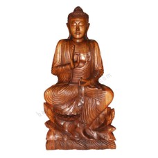 Wood Seated Buddha On Lotus 100 cm