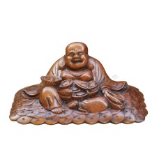 Wood Laughing Buddha With Coins 20 cm