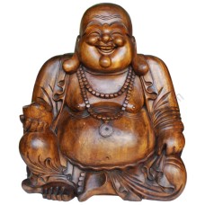 Wood Brown Laughing Buddha Statue 90 cm