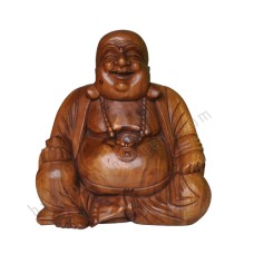 Wood Brown Laughing Buddha Statue 50 cm