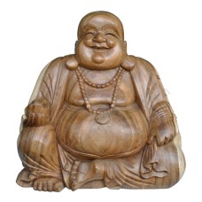 Wood Natural Laughing Buddha Statue 90 cm