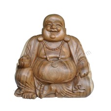 Wood Natural Laughing Buddha Statue 50 cm